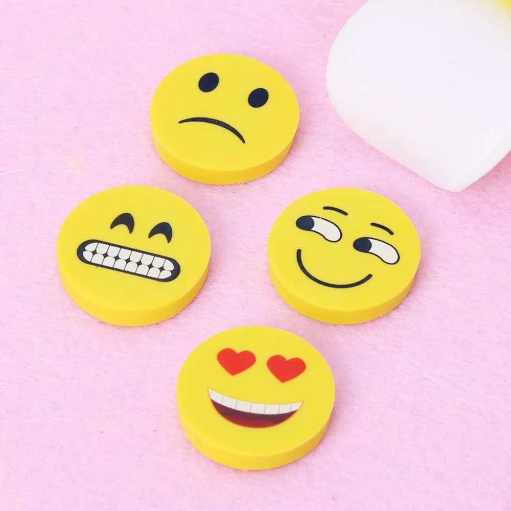 4pcs Cute Emoji Smile Erasers Rubber Eraser Assorted Stationery School