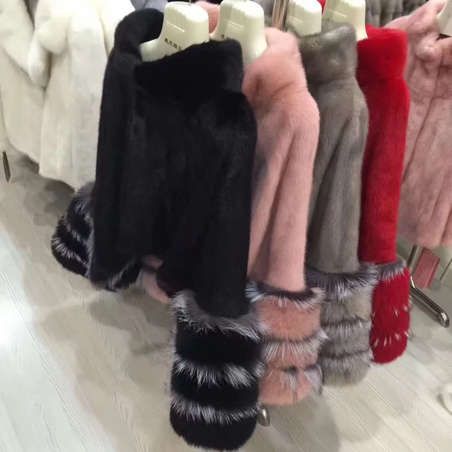 100% natural mink fur poncho with fox fur sleeve (12)