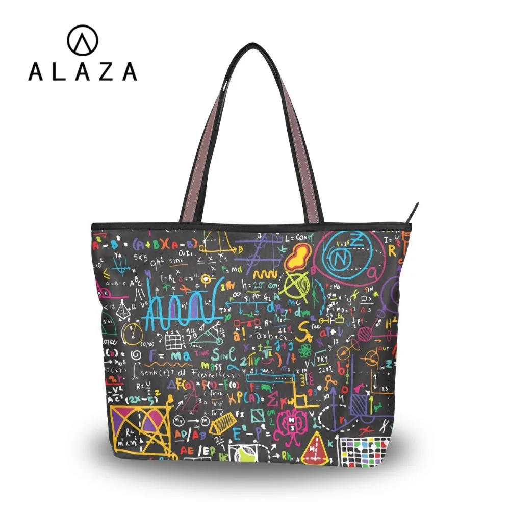 

ALAZA Unique Mathematical Formula Printing Large Handbag Simple Shoulder Bag 2019 Women Travel Bag Tote Ladies Math