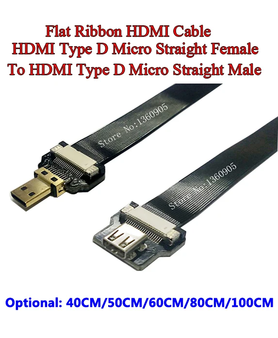 40/50/60/80/100 см ультра тонкий супер мягкий HDMI ленточный кабель квартира FPV-системы Micro женщины прямо к Мужской Micro прямой плоский кабель HDMI