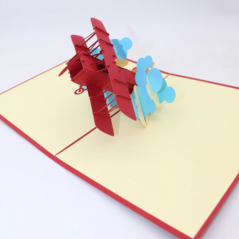  3D Handmade Two Wing Civil Aviation Airplane Aircraft Plane Paper Invitation Greeting Cards PostCar