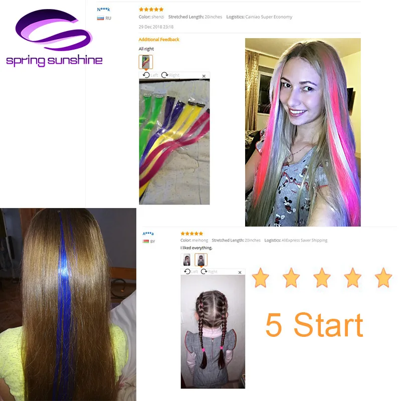 Spring Sunshine 10 Pcs Clip In One Piece Hair Extensions Long Straight Heat Resistant Synthetic Pink Green Hair Pieces