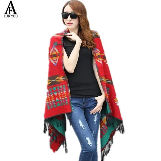 Bohemian Cape Poncho Shawl Scarf Tribal Fringe Hoodies