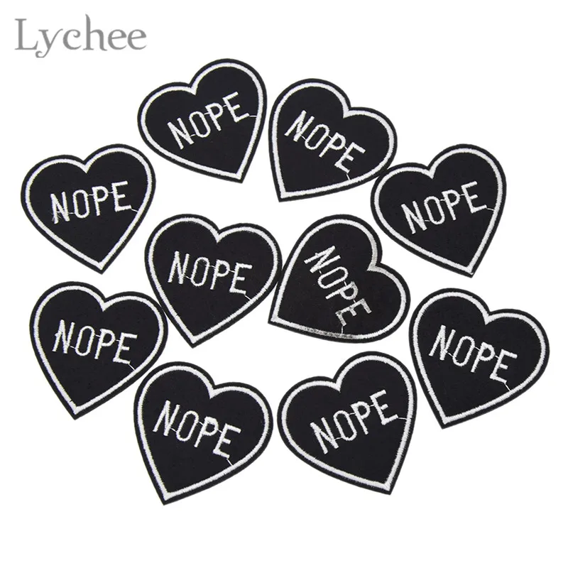 Lychee Life 10 шт. черные нашивки в виде сердца с вышивкой, железные нашивки для одежды, DIY сумка для одежды, аппликация для шитья, рукоделие