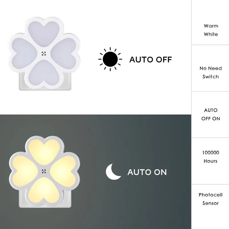 

Heart-shaped Plug-in Night Light 4 LED Sensor Light Control Nightlights Wireless Detector Light Wall Lamp Light F42B