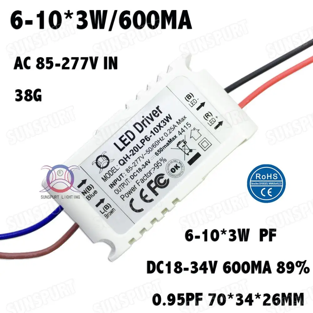 Высокий PFC 2-60 Вт AC85-277V светодиодный драйвер 1-30Cx3W 600мА DC2-105V постоянный ток внутри внешний водонепроницаемый 9 Вт 18 Вт 60 Вт