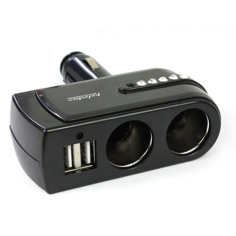 

Car-styling 2017 New 2 USB Charger Supply + Double Sockets Car Cigarette Lighter Extender Splitter Dropship