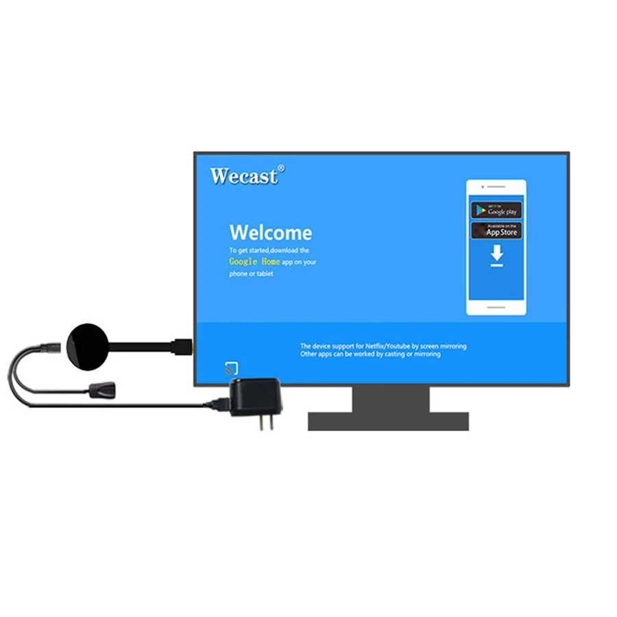 Wecast IOS Android TV Stick Support Netflix and Youtube Mirroring by Chromecast Installed with Google Home Miracast Airplay DLNA