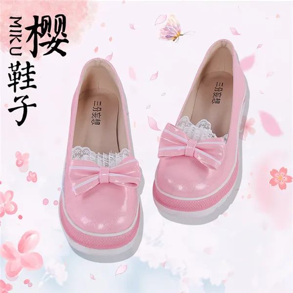 

Anime Cosplay Shpes vocaloid Miku lolita JK pink uniform shoes with bow A