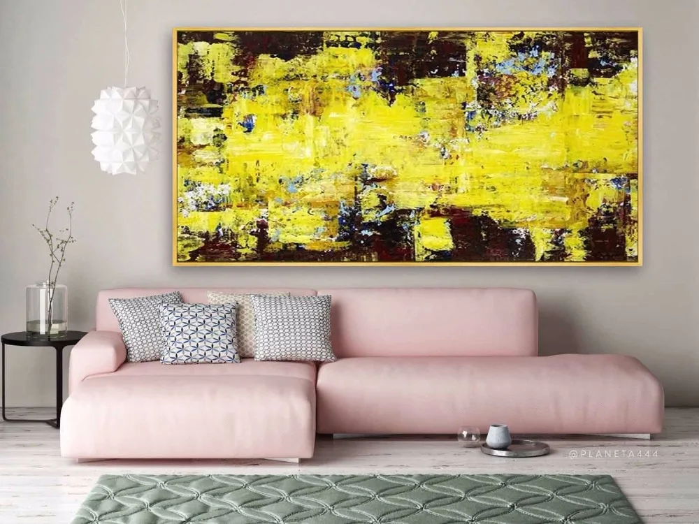 

Handmade thick knife abstract high quality Modern Abstract Black and yellow original directly Canvas Decor Oil Painting bedroom