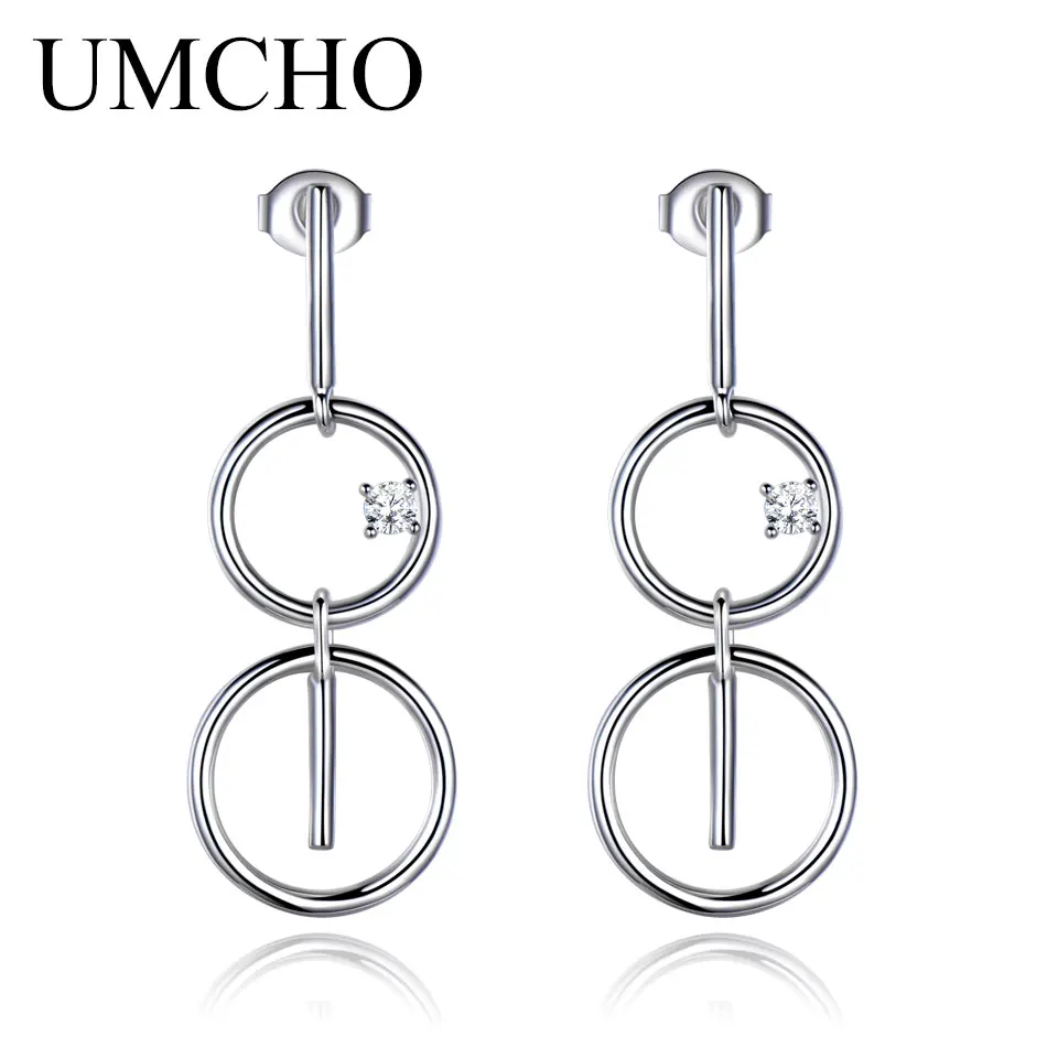 

UMCHO Real 925 Sterling Silver Drop Earrings For Women Wedding Jewelry Circle Dangle Earrings Christmas Gift Fashion Style