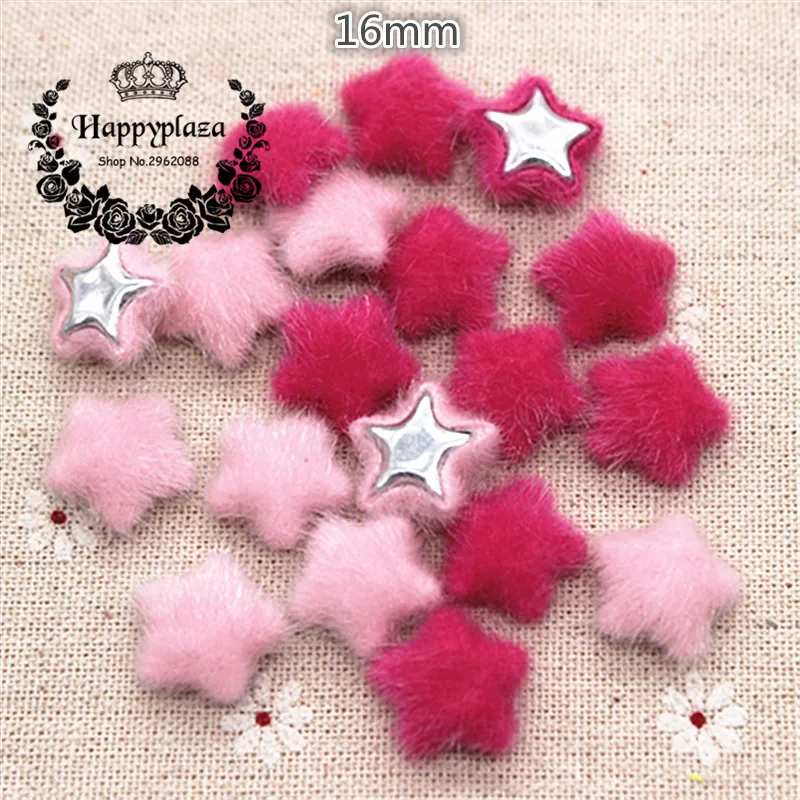 

50pcs 16mm Cute Hot Pink/Pink Hariy Fabric Covered Star Buttons Home Garden Flatback Cabochon Crafts Scrapbooking DIY