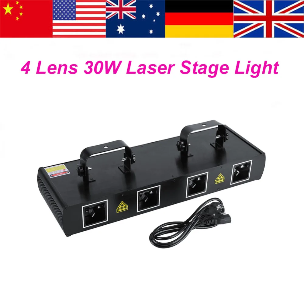 

4 Lens 30W Laser Stage Light 7CH DMX512 Sound Actived Disco Party Effect Lights EU Plug 220~240V disco light luces discoteca
