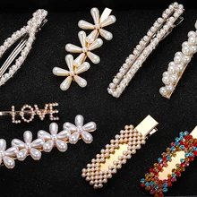 Лучшие женские трендовые заколки для волос с искусственным жемчугом, корейские ювелирные изделия для волос, заколки для волос с цветами и кристаллами