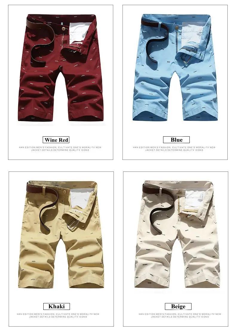 6 Colors Men's Casual Cotton Shorts Fashion Little Pattern Printted Sports Shorts 