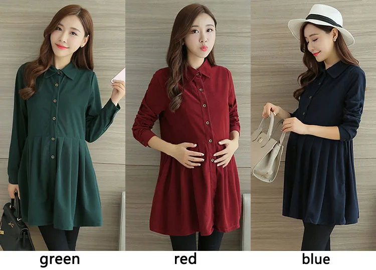 3 Color Formal Office Maternity Dresses for Women Autumn Spring Lapel Corduroy Pregnancy Clothes for Pregnant Women