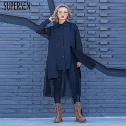 SuperAen Новинка 2019 года свободные Pluz размеры для женщин длинная рубашка хлопок дикий повседневное модные женские блузки для малышек весна и