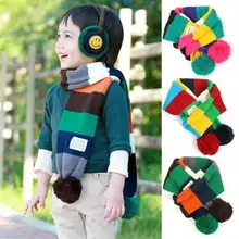 Милый детский шарф зимние; вязанные; шерстяные мягкий помпон меховой воротник толстые теплые зимние шарфы