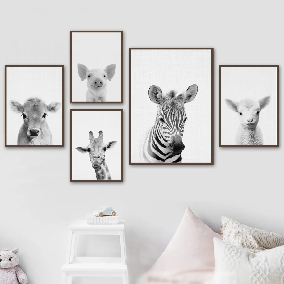 Черно-белый жираф зебра слон корова скандинавские плакаты и принты настенные художественные картины на холсте настенные картины для декора гостиной