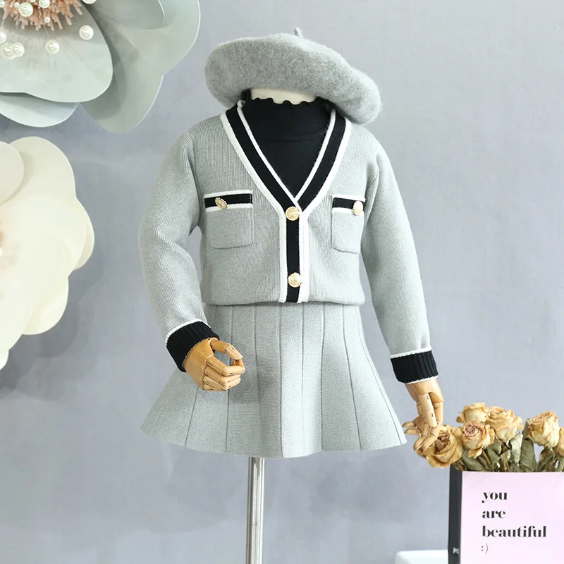 Children's clothes Girls' Set 2018 Autumn New Girls Knit Cardigan Jacket with Pleated Skirt Two-Piece Set Children's clothes Girls' Set 2018 Autumn New Girls Knit Cardigan Jacket with Pleated Skirt Two-Piece Set