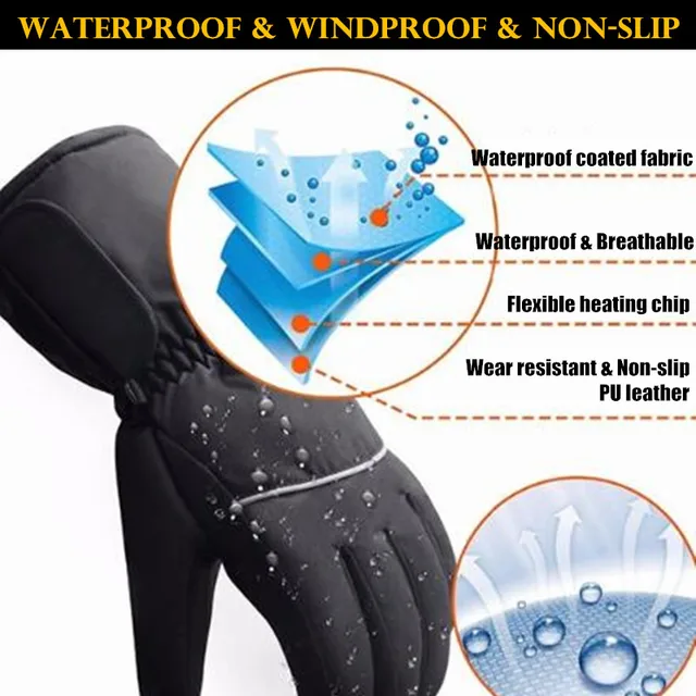 Smart Electric Heating Gloves,AA Rechargeable Battery 5 Finger&Hand Back Self Heated Windproof Waterproof Touch Screen Ski Glove