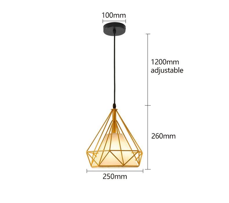Современный подвесной светильник с черной птичьей клеткой, железный минималистичный ретро скандинавский Лофт, пирамида, подвесной светильник в металлической клетке с E27 ZDD0001