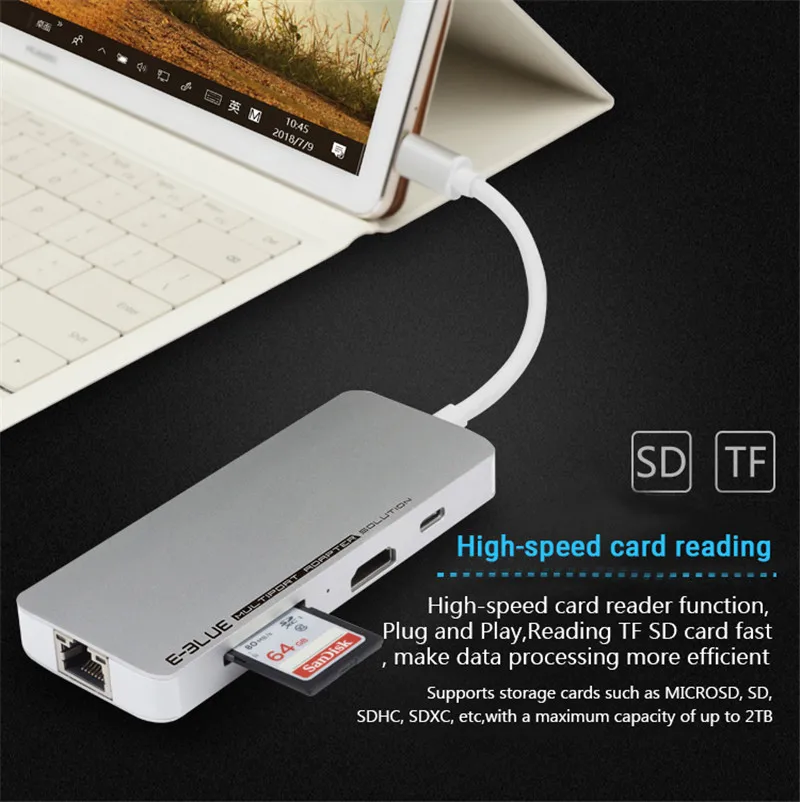 

Multi-ports 8-in-1 Type C Cable Adapter HUB SD/TF card reader HDMI RJ45 3USB 3.0 Port PD Charging Adapter for for Macbook Pro