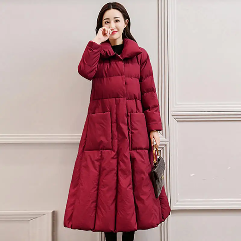 Down Cotton Padded Winter Jacket Coat Women A-Line Long Parkas Mujer Thick Coat Women Warm Plus Size Women Jacket Overcoat C5700 - Цвет: wine red