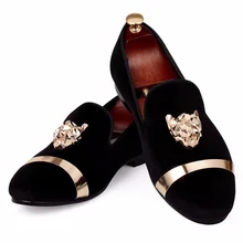Harpelunde Slip On Men Dress Shoes Animal Buckle Black Velvet Loafer Slippers Metal Hoop Flat Shoes Size 7-14