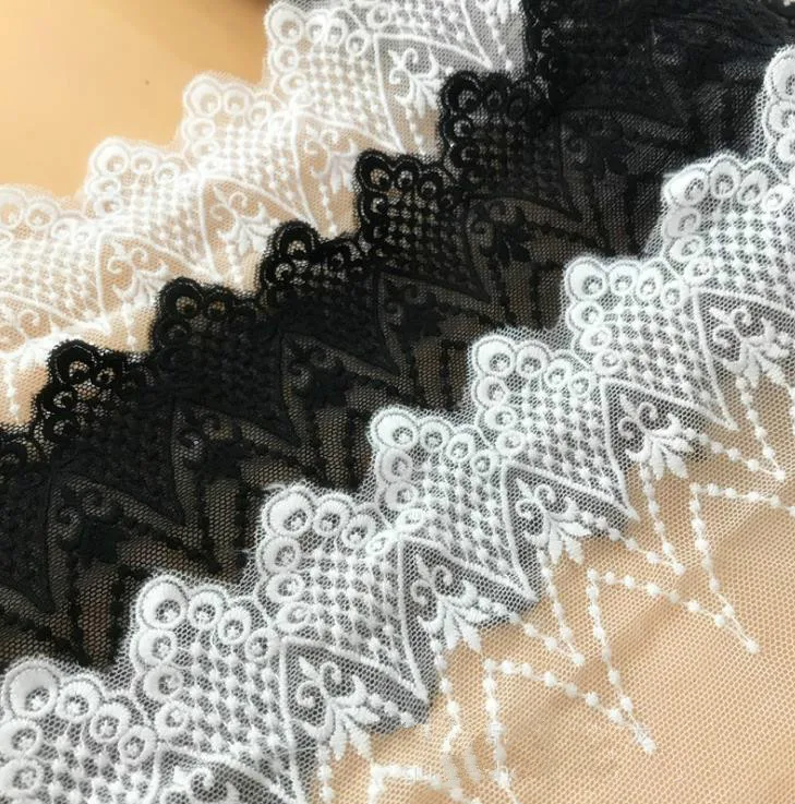 DIY 수제 웨딩 드레스 커튼 소파, 화이트 블랙 코튼 자수 레이스 트림 의류, 바느질 액세서리, 9cm 너비, 5 야드/로트