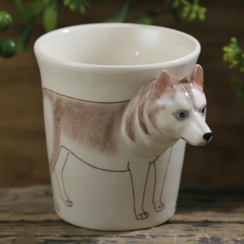 

Creative White Husky Ceramic Cup Hand Drawn Animal Coffee Mug 3D Cartoon Mug Dog Cup