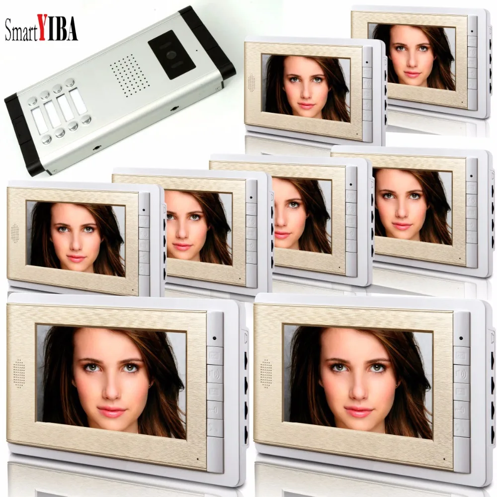 SmartYIBA Video Intercom 7''Inch LCD Wired Video Door Phone Doorbell Speakerphone Intercom Camera Monitor System For 8 Units SmartYIBA Video Intercom 7''Inch LCD Wired Video Door Phone Doorbell Speakerphone Intercom Camera Monitor System For 8 Units