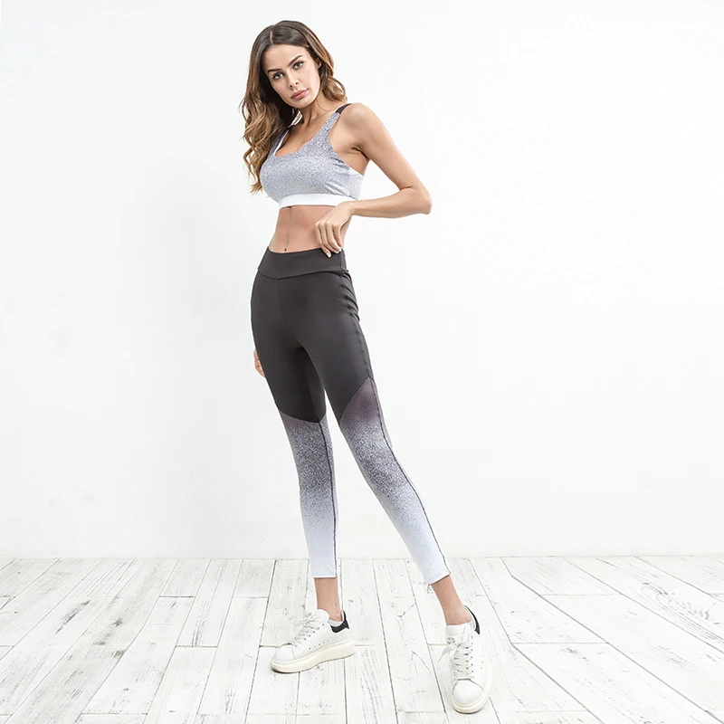 2PCS Graffiti 3D Printed Women's Sport Wear Vest Tank Top and Long Leggings Outfit Yoga Set Black White Fitness Tracksuits (6)