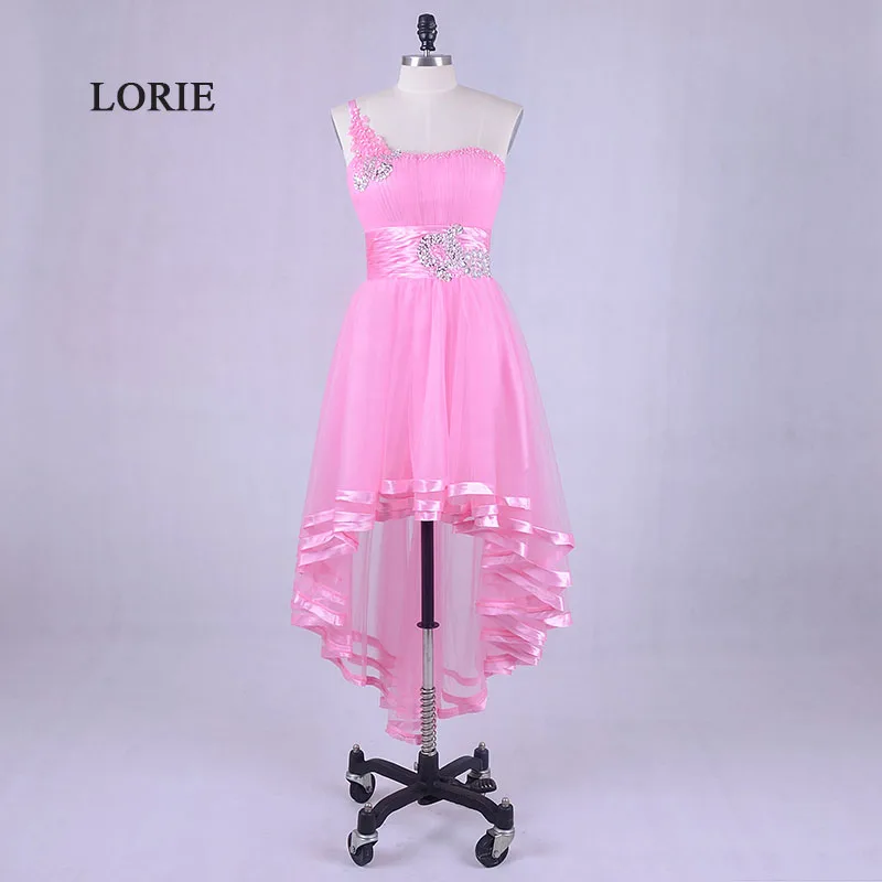 

LORIE Short Pink Prom dresses 2017 High Low One Shoulder Beading Sash Graduation Party Gown cocktail dresses robe de bal courte