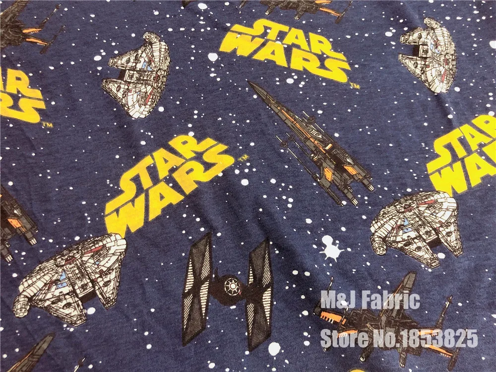 

50*160cm spaceship Robot Star Wars Elasticity knitted cotton fabric For Sewing Fat Quilting Patchwork boy child Cloth