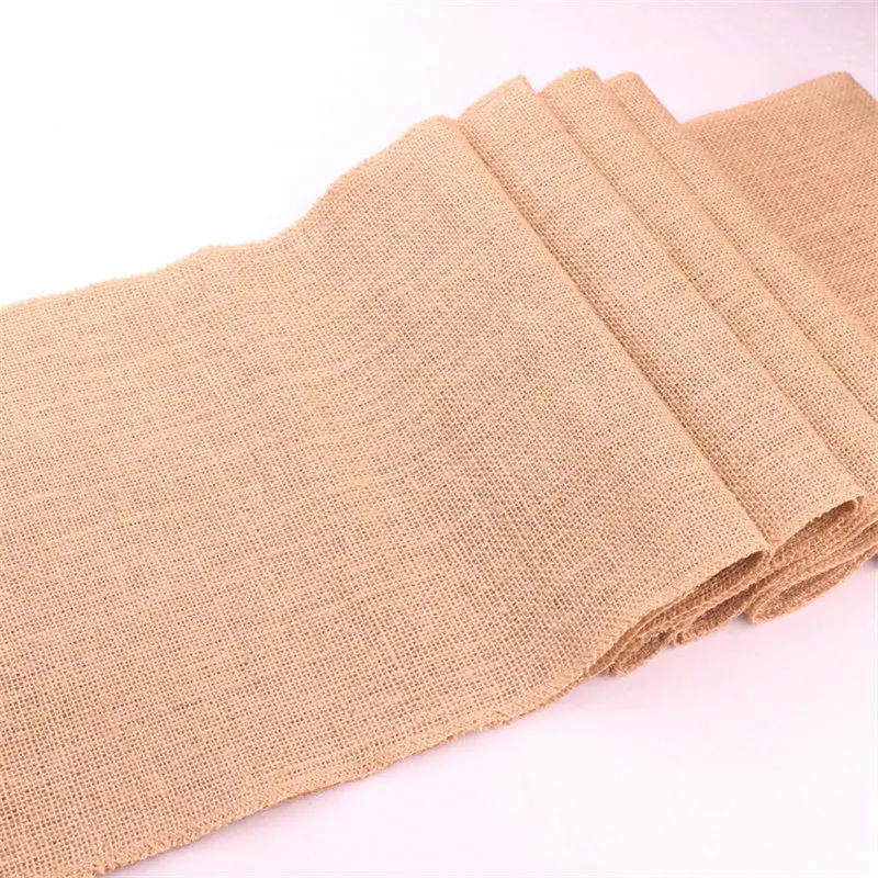 

30*275cm Vintage White Lace Burlap Table Runner Jute hessian Tablecloth Birthday Event Party Supplies Wedding Decoration 62553