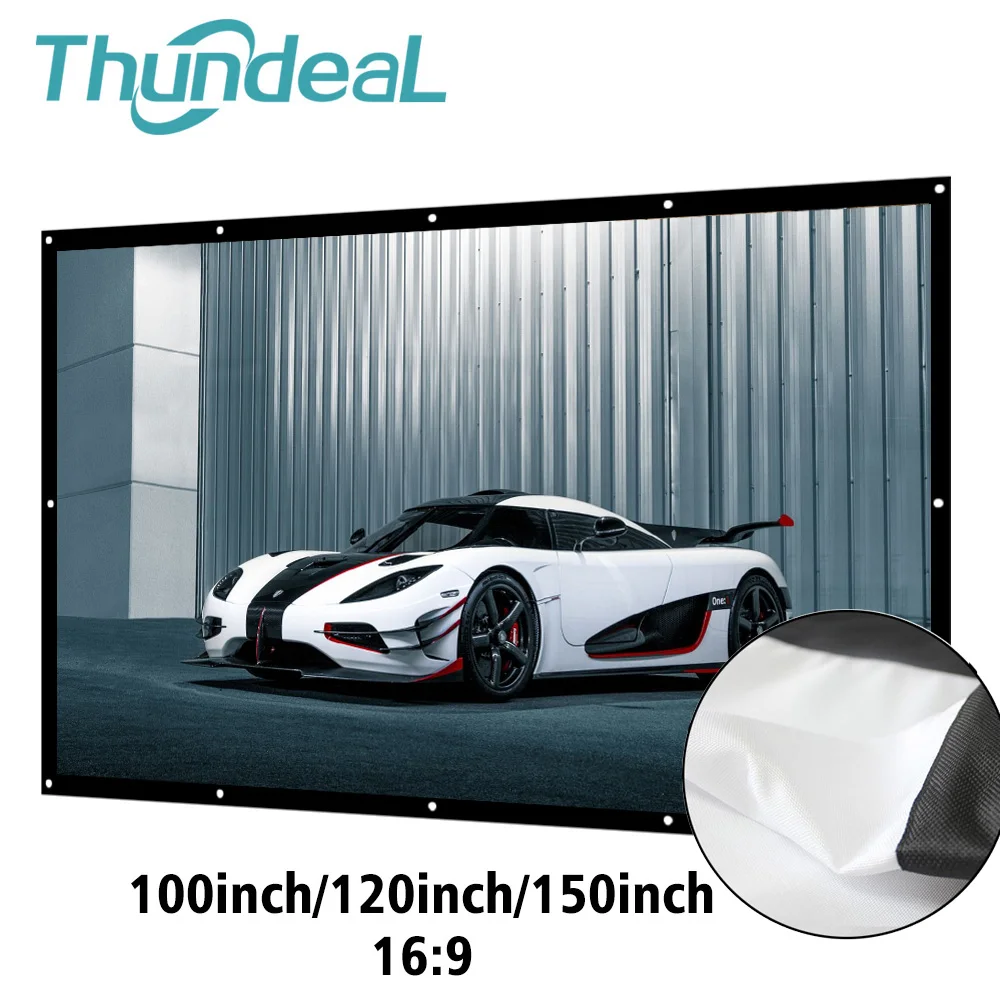 

ThundeaL 16:9 100 120 150 Inch Projection Projector Screen Portable Canvas Matt White 3D HD Home Theater Wall mounted Ironing