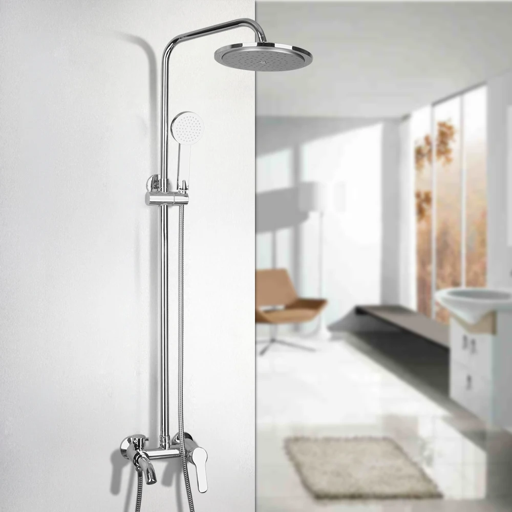 

Chrome Finish Bath Shower Mixer Faucet Set Single Handle Rain Shower Set Faucet with Handshower