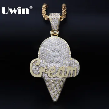 

Uwin Bling Bling White Gold Iced Out Ice Cream Shape Pendant Necklace For Men Women Fashion Hiphop CZ Cubic Zirconia Jewelry