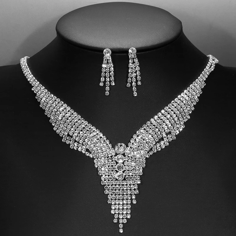Noble Wedding Jewelry Sets for Women Silver Plated Crystal Bridal