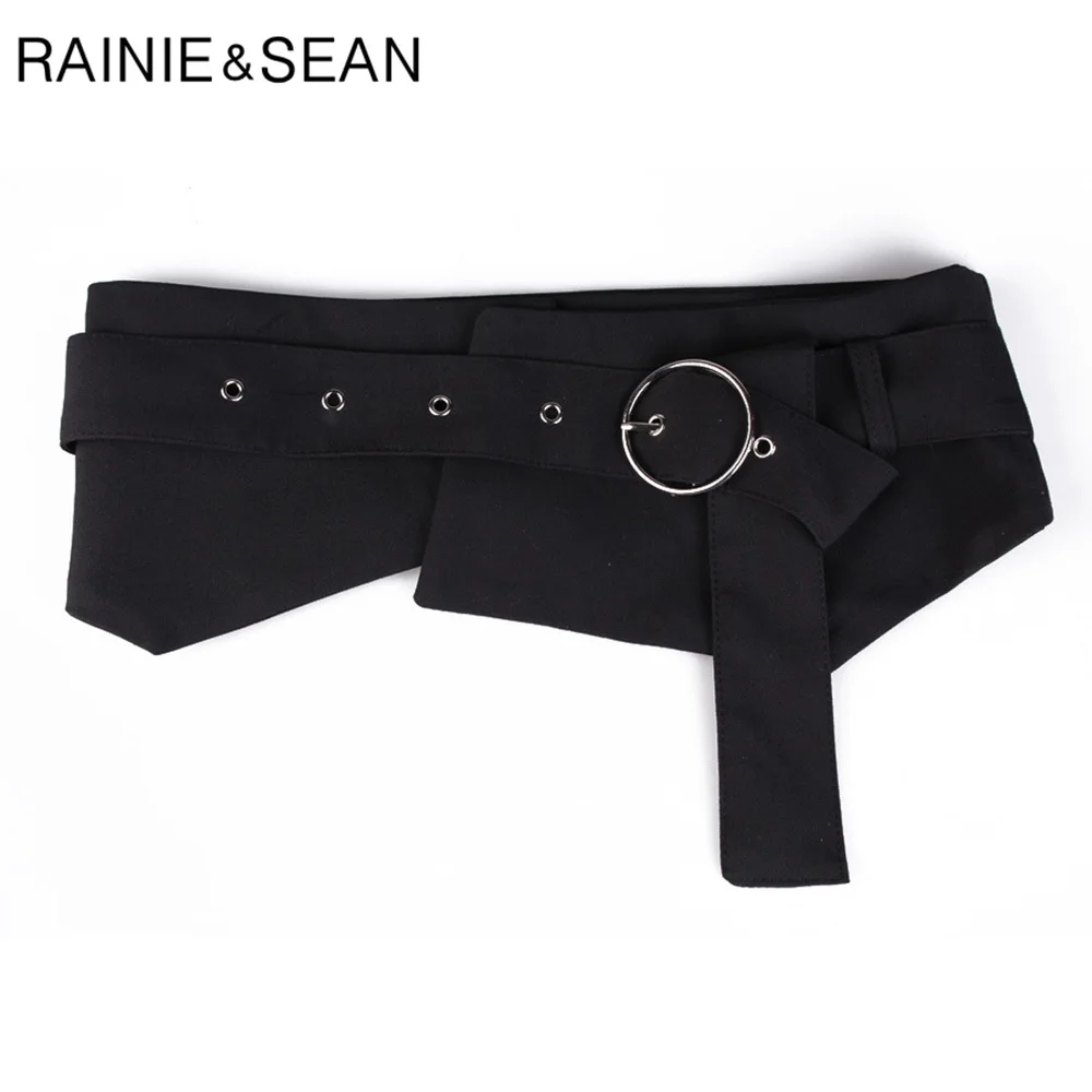 

RAINIE SEAN Wide Waist Belt Women Black Solid Corset Waist Belt Female Round Buckle Ladies Casual Cummerbund Belts