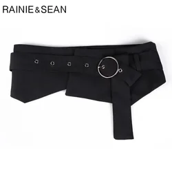 RAINIE SEAN Wide Waist Belt Women Black Solid Corset Waist Belt Female Round Buckle Ladies Casual Cummerbund Belts RAINIE SEAN Wide Waist Belt Women Black Solid Corset Waist Belt Female Round Buckle Ladies Casual Cummerbund Belts