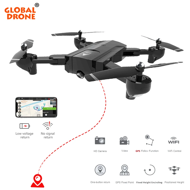 

Global Drone Profissional GPS Quadcopter Follow Me Drones With Camera HD RC Helicopter Fly Camera HD Foldable FPV Drone