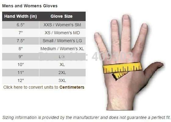 Rock biker glove size chart 