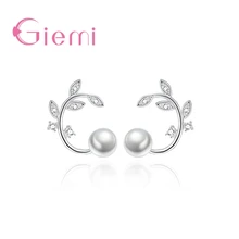 Роскошные жемчужные серьги-гвоздики для женщин, 925 пробы, серебро, тренд, лист, прозрачный, циркон, ювелирные изделия для свадьбы, вечеринки, кристалл, Brincos