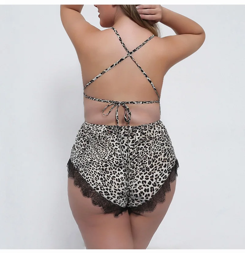 New Sexy Leopard Print Crotchless Bodysuit Halter Bodystocking Plus Size for Women Detail Erotic Animal Pattern Lingerie XL-4XL (4)