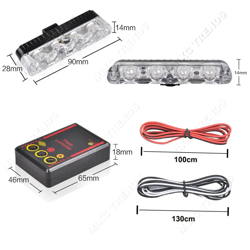 4x4 led DC 12V Предупреждение полиции мерцающий светильник 4 в 1 Управление DRL