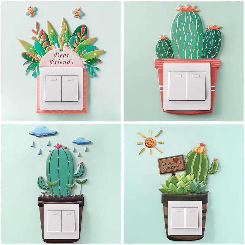

Cactus Cartoon Cover Silicone Switch Cover Luminous Light Switch Panel Sticker Animal Cactus Wall Sticker Unicorn 3D Wall Switch
