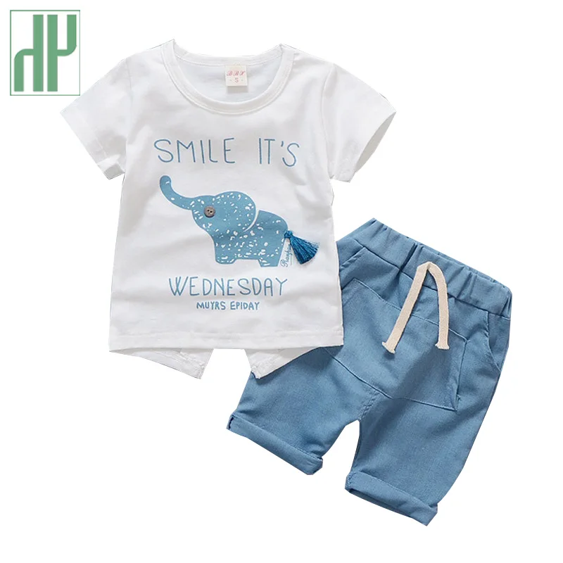 

Children clothing elephant cartoon print toddler girl summer clothes top+pant kids casual boys sport suits outfit 1 2 3 4 years