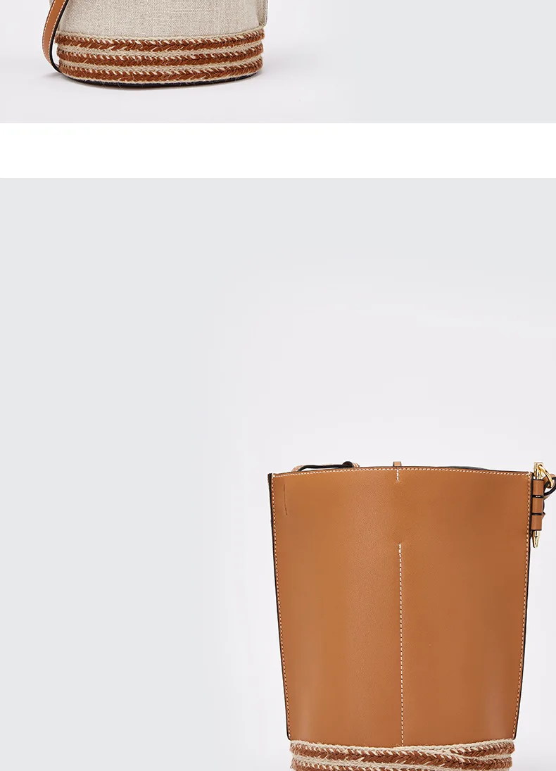 Straw Bucket Handbag Split Leather Handbag Retro Scrub Bucket Shoulder Women Sling Bag Free Drop Ship Designer Fashion Show